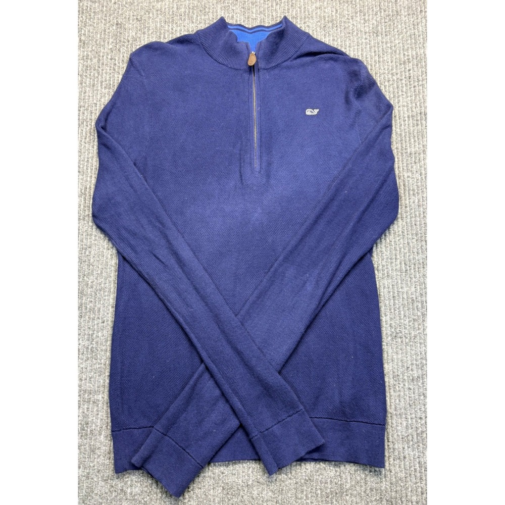 Vineyard Vines Boys Large 16 Navy Blue Quarter Zip Textured Pullover Sweater